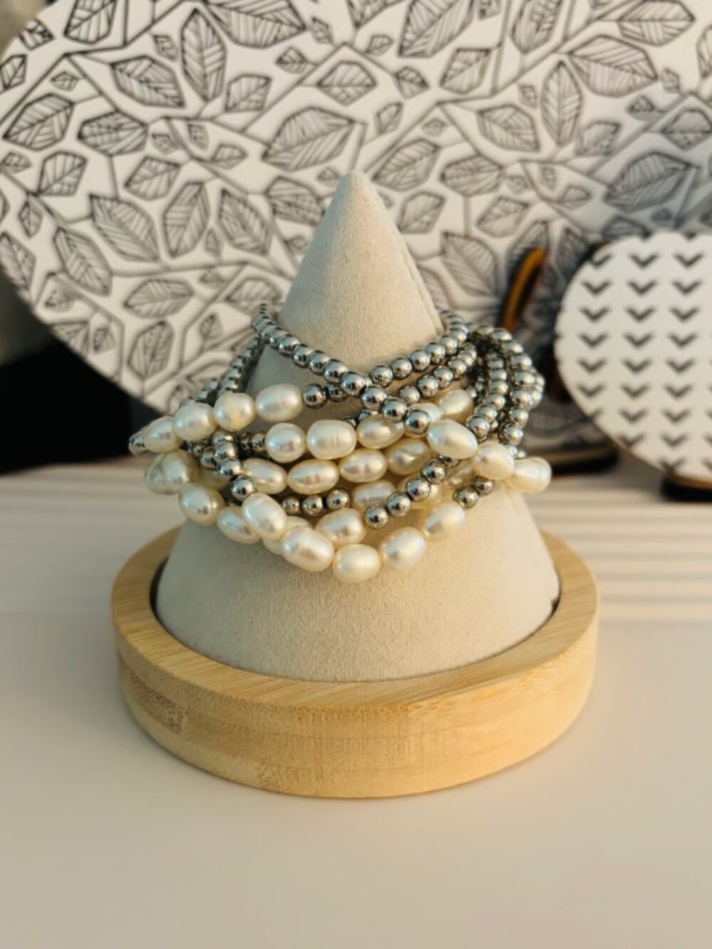 Park Lane Silver Beaded Bracelets with White Pearls